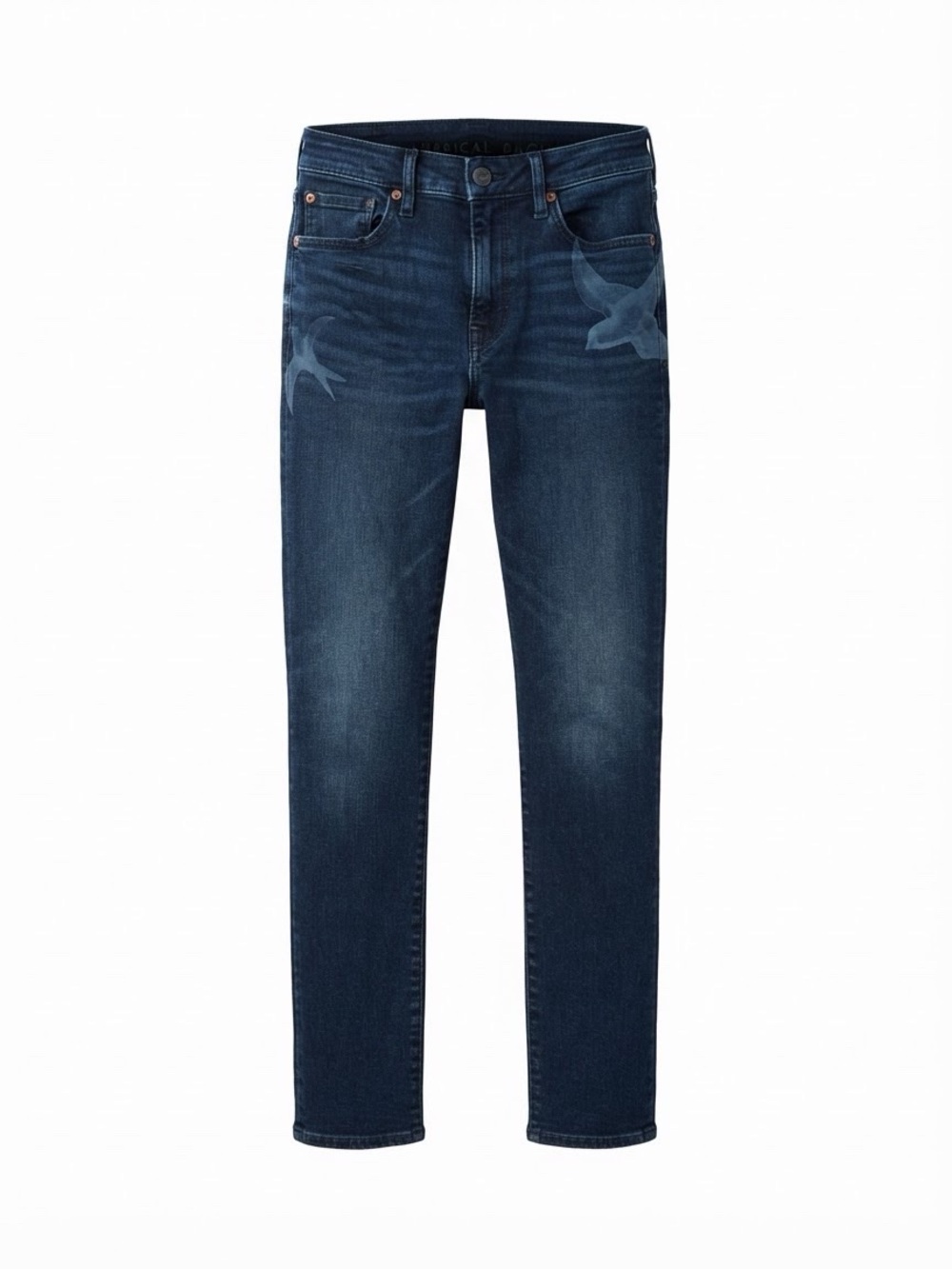 American Eagle Outfitters Women's Straight Leg Hand Painted Jeans - Dark Blue